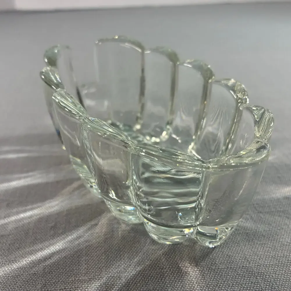 Vintage Clear Pressed Glass Oval Toothpick Holder Trinket Dish Vanity Decor